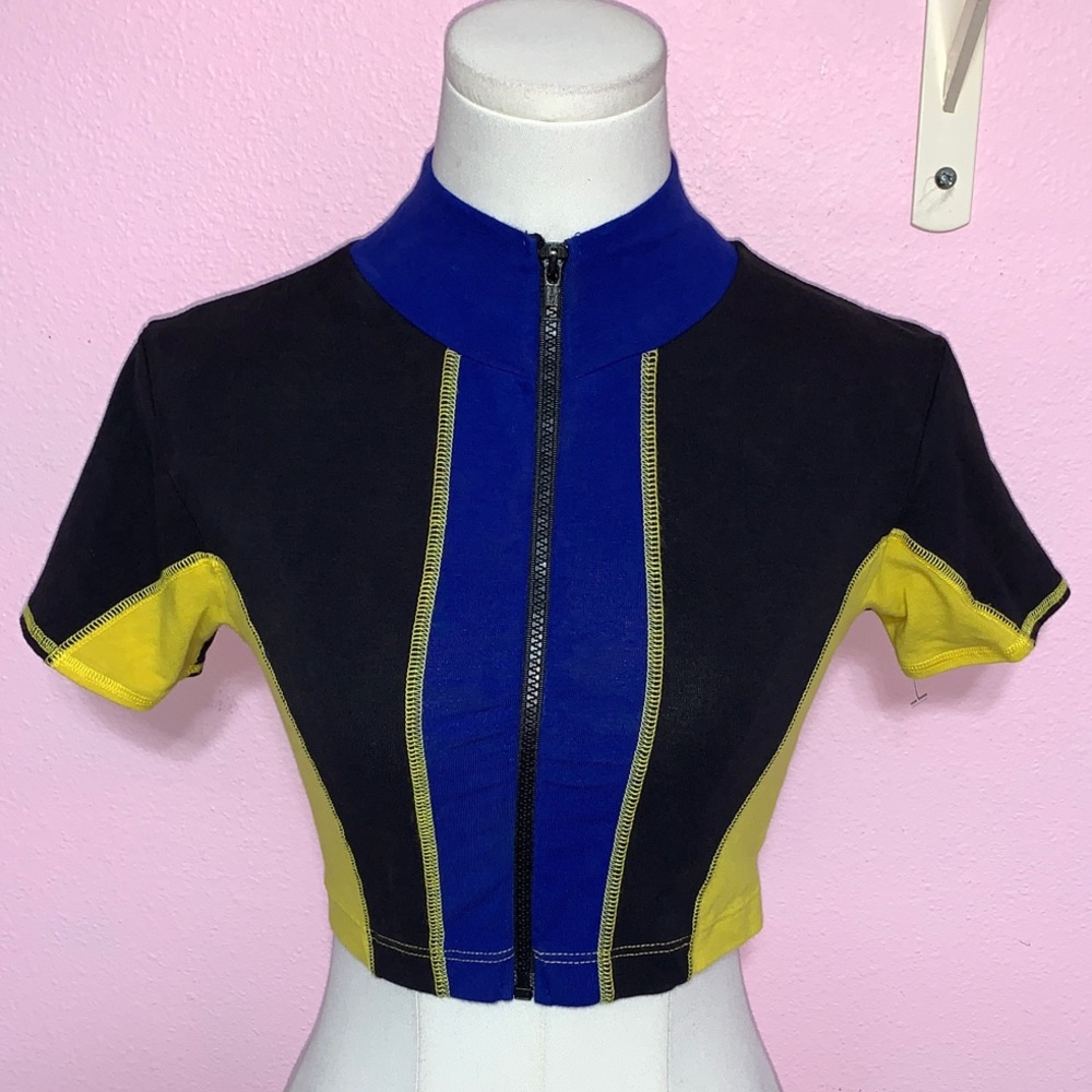 VTG Liz Claiborne Colorblock Cropped Zip-Up Top S - Picture 1 of 10